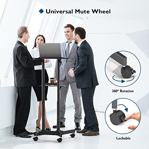 BONTEC Lecterns & Podiums Portable Mobile Standing Laptop Desk, Sit Stand | Height Adjustable, Home Office Classroom Pulpit Stand Up Desk Workstation, Rolling Table Laptop Cart with Storage Tray - color: Black