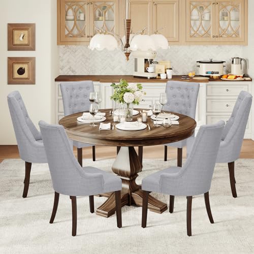 COLAMY Fabric Side Dining Chairs Set of 6, Wingback Upholstered Dining Room Chairs with Tufted Button, Living Room Chairs for Home Kitchen, Light Grey - color: Light Grey, size: Set of 6