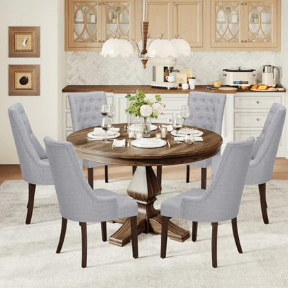 COLAMY Fabric Side Dining Chairs Set of 6, Wingback Upholstered Dining Room Chairs with Tufted Button, Living Room Chairs for Home Kitchen, Light Grey - color: Light Grey, size: Set of 6