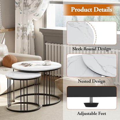 Coffee Table Faux Marble Nesting Table for Small Place 2 Sets Modern Furniture Living Room Sets End Side Table Night Stand for Bed Room Dining Room (Black & White) - color: Black