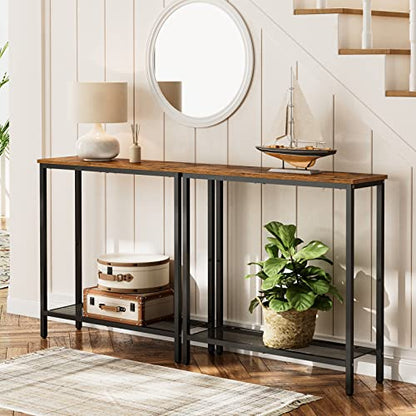 HOOBRO 29.5" Narrow Console Table, Small Entryway Table with Shelf, 2 Tier Thin Sofa Table, Behind Couch Table, Side Table, for Hallway, Living Room, Bedroom, Rustic Brown and Black BF74XG01 - color: Rustic Brown + Black