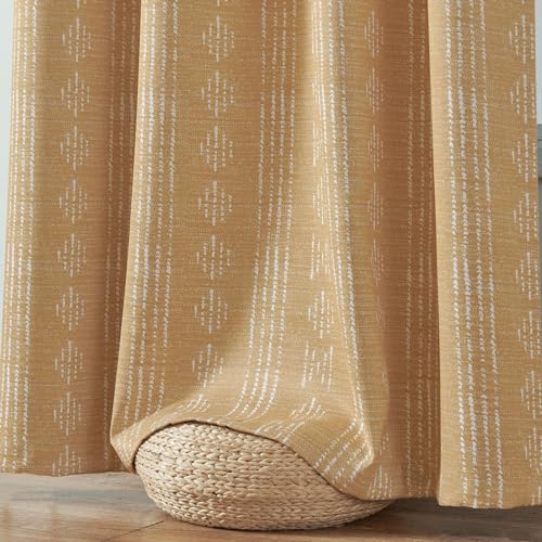 jinchan Boho Blackout Curtains 63 Inch Length for Bedroom Living Room | White on Mustard Yellow Geometric Grommet Curtains Room Darkening Thermal Insulated Window Treatments 2 Panels - color: Boho | White on Mustard Yellow, size: 52"W x 63"L (Pack of 2)