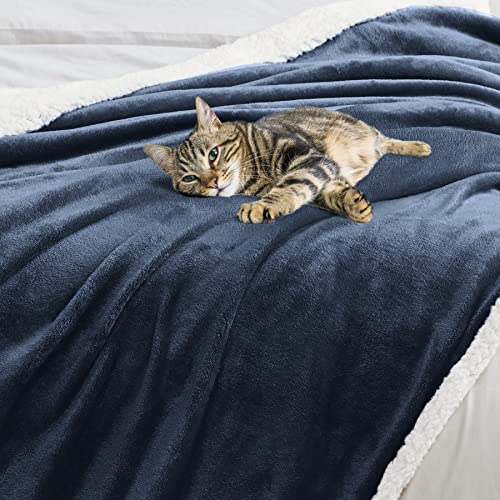 BEAUTEX Sherpa Fleece Twin Blankets Soft Fluffy Flannel Plush Cozy | Fuzzy Navy Cuddle Blanket for Couch, Bed, Sofa, Adults (60" x 80", Navy) - color: Navyblue, size: Twin-60"x80"