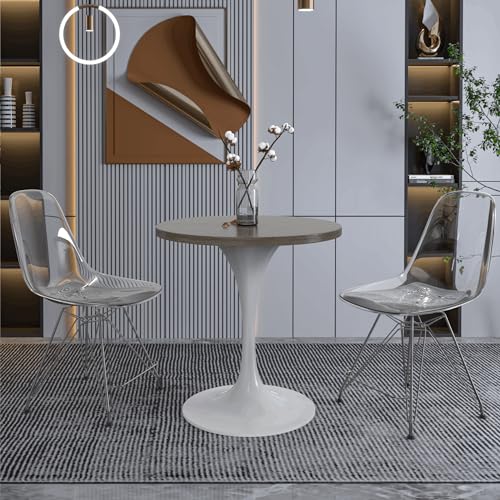 LeisureMod Verve Modern Round Dining Table,Tabletop with Pedestal Base, Contemporary Kitchen & Dining Room Table, Mid-Century Breakfast Nook Table (White Base, Dark Maple) - color: Dark Maple Wood, size: 27 inch Wide