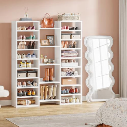 Tribesigns 14-Tier Shoe Cabinet, 59" Tall White Storage Organizer | 46 Pairs Wide Shoe Shelf with 22 Open Cubbies, Freestanding Entryway Shoe Rack for Closet, Living Room, Entryway, Hallway