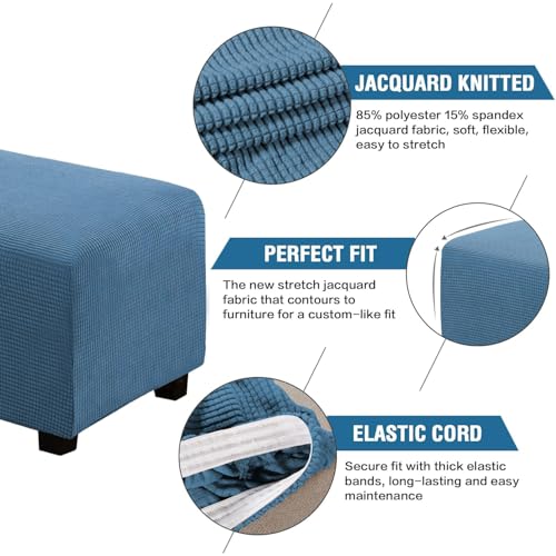 H.VERSAILTEX Ottoman Cover Slipcover Rectangle Fit Length 29'-34' Footrest Sofa Slipcovers Stool Cover Footstool Protector Covers Feature Stretch Soft Jacquard Fabric Removable Washable - Dusty Blue - color: Dusty Blue, size: Rectangle-Large