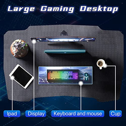 Dkelincs Gaming Desk 39.4 inch Z-Shaped Computer Desk PC Computer Table Home Office Desk Ergonomic Gamer Workstation with Headphone Hook, Blue - color: Blue, size: 39 Inch
