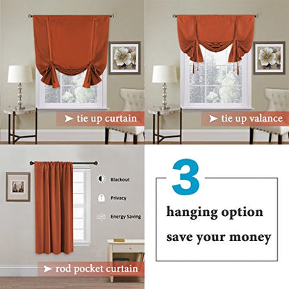 H.VERSAILTEX Blackout Room Darkening Curtain Tie Up Shade Blackout Curtain for Bedroom Window (Rod Pocket Panel, 42 inches W x 63 inches L, Orange) - color: Orange
