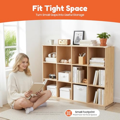 12 Cube Storage Organizer - Solid Wood Bookshelf - Cube Shelf - Vertical or Horizontal Bookcase - Open Book Shelf - Easy Assembly for Bedroom, Living Room, Office - size: 12 Cubes