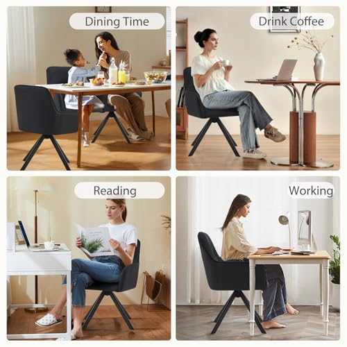 Modern Swivel Dining Chairs Set of 2, Upholstered Dining Room Chairs with Thicken Cushion, 360°Swivel Dining Chairs with Metal Legs for Dining Room, Kitchen, Bedroom, PU, Black - color: Black, size: Set of 2