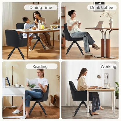 Modern Swivel Dining Chairs Set of 2, Upholstered Dining Room Chairs with Thicken Cushion, 360°Swivel Dining Chairs with Metal Legs for Dining Room, Kitchen, Bedroom, PU, Black - color: Black, size: Set of 2