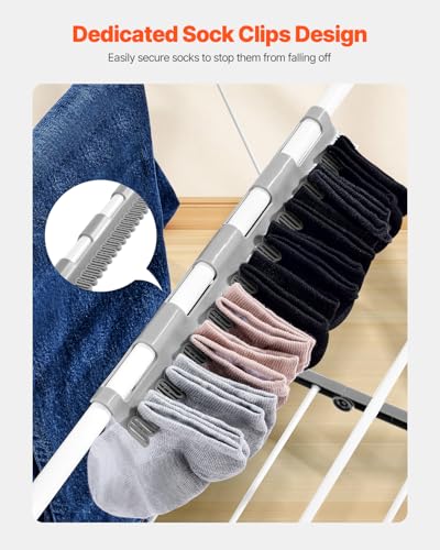 VEVOR Clothes Drying Rack, 2-Tier Foldable Laundry Dryer Rack with Sock Clips & 31 Dry Rods, Metal Height Adjustable Drying Racks for Outdoor & Indoor, Free-Standing & Space-Saving Hanger, White - size: 59"D x 23.6"W x 41.7"H
