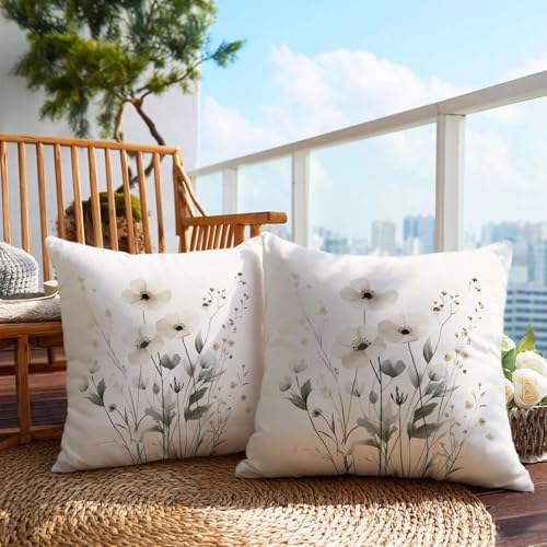 Firmiso Minimal Floral Throw Pillow Covers 18x18 Set of 2｜Neutral Decorative Cushion Covers for Couch Sofa Bed｜Soft Botanical Pillow Cases｜Farmhouse Cottage Home Decor - color: Minimal Floral