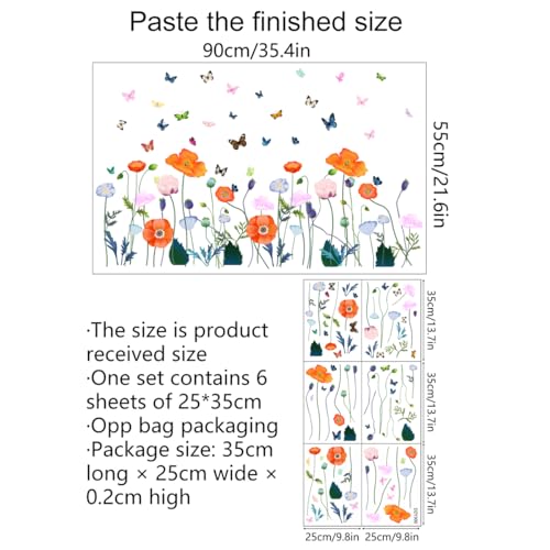 6 Pieces Flowers Wall Decals Vinyl Flowers Wall Stickers Removable Floral Murals Peel and Stick Colorful Flower Decor for Girls Bedroom Living Room Nursery (Orange) - style: Orange