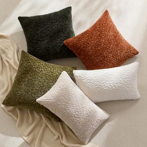 Chenille Lumbar Pillow Covers 12x20 Inch Set of 2, Chocolate Brown Textured Raised Abstract Rectangular Pillow Cases, Modern Boho Accent Pillows for Couch Sofa Bed Living Room - color: Chocolate Brown, size: 20" x 12" (Pack of 2)