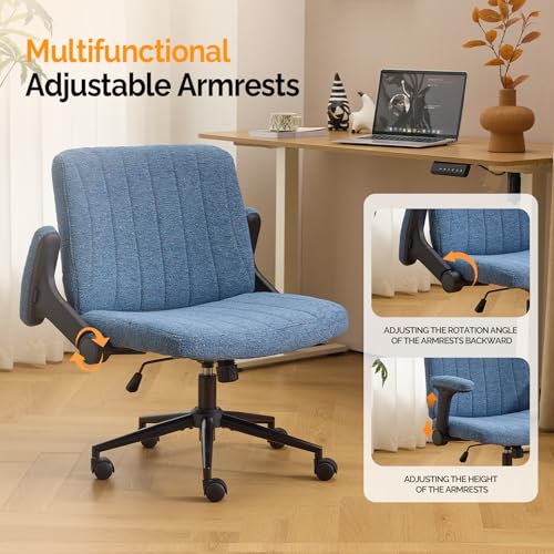 VINGLI Criss Cross Chair with Adjustable Flip-Up Arms,Cross Legged Chair with Wheels,Extra Wide Office Chair,Desk Chair for Home Office,Vanity,Bedroom, Apartment,Starry Chenille,Navy Blue - color: Navy Blue