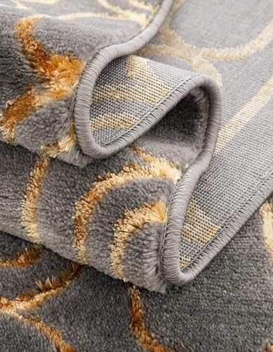 Rugs.com Vogue Geo Collection Rug – 6 Ft Runner Gray Medium-Pile Rug Perfect for Hallways, Entryways - color: Gray and Gold, size: 2' x 6' Runner
