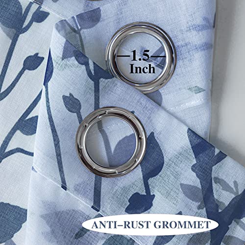 Luvyohmee White Navy Blue Curtains 63 Inch Length 2 Panels, Semi Sheer Window Curtain Drapes for Living Room/Bedroom, Blue Nature Tree Branches Patterned Linen Curtains Grommet W52XL63 - color: Navy Blue, size: 52"W x 63"L (Pack of 2)