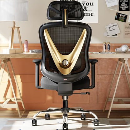 Ergonomic Mesh Office Chair - 3D Adjustable Lumbar Support & 3D Armrests, V-Shaped Back, Adjustable Desk Chair for Office & Home, Black and Gold - color: Black+gold