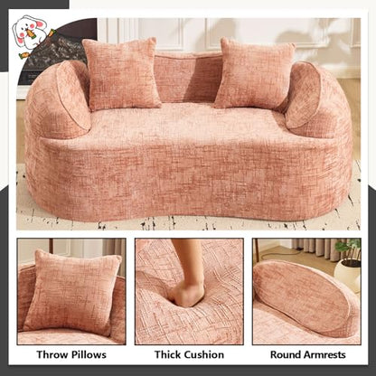 67" Curved Loveseat Sofa with 2 Pillows, Modern Boneless Couch in a Box, Small Cloud Loveseat for Bedroom Small Space Apartment Living Room, Memory Foam, Chenille, No Assembly (Pink) - color: Pink