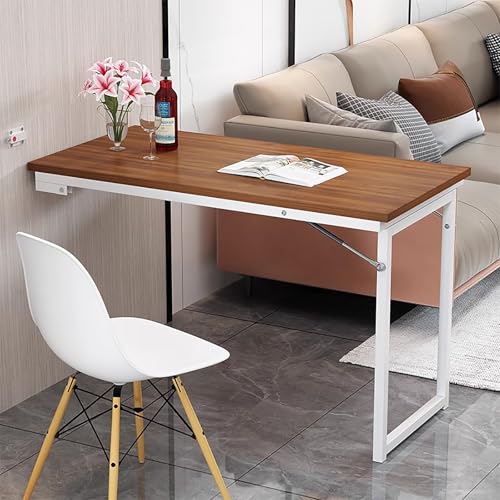 Wall Mounted Folding Table, Compact Floating Desk, Solid Wood Drop-Leaf Kitchen Dining Table for Small Spaces, Foldable Bar Table for Laundry & Office (35.4" W x23.6 D x29.5 H - color: 35.4"w X23.6"d X29.5"h, size: Brown B