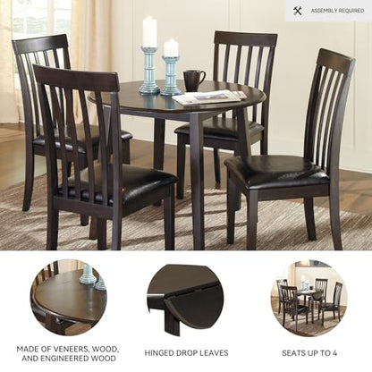 Signature Design by Ashley Small Round Drop Leaf Dining Table, Brown | Dual-hinged 36-inch extendable top for compact spaces, Made of veneers, wood and engineered wood, Hammis Series - color: Black
