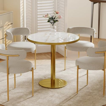 31.5" Circle Tulip Table with Sintered Stone Tabletop, Gold Edge & Pedestal | Modern Round Dining Table, Leisure Bistro Table for Kitchen, Small Places, Living Room, Cafe, Restaurant (Crystal Onyx) - color: Crystal Onyx (Golden Edge), size: Round