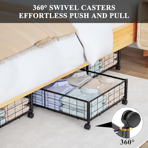 Hleelomi Under Bed Storage with Wheels, 360° Rotating, No-Assembly Underbed Storage Containers, 1 PACK - size: 1 Pack without Cover
