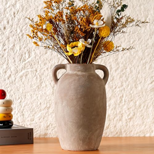 Brown Ceramic Vase-Boho Decorative Vase,Terracotta Tall Vases Decorative Pottery are Suitable for Decorating Living Rooms,Kitchens,and Bedrooms. - color: Brown