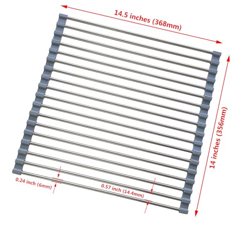 Roll Up Dish Drying Rack, Stainless Steel and Silicone Dish Drying Mat Over The Sink Foldable Drain Rack Multipurpose Dish Drainer for Kitchen, 14.5” x 14”, Gray - color: Gray