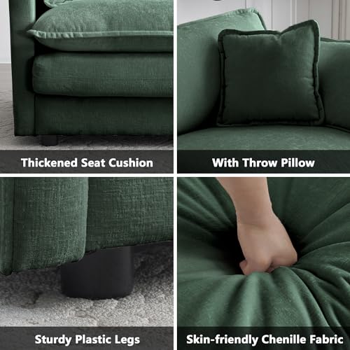 Modular Sectional Sofa, 111.5 Inch U Shaped Couch Set for Living Room, 3-Seater Comfy Cloud Couches with Movable Ottoman, DIY Combination, Chenille, Evergreen - color: Evergreen, size: 111.5 Inch- U