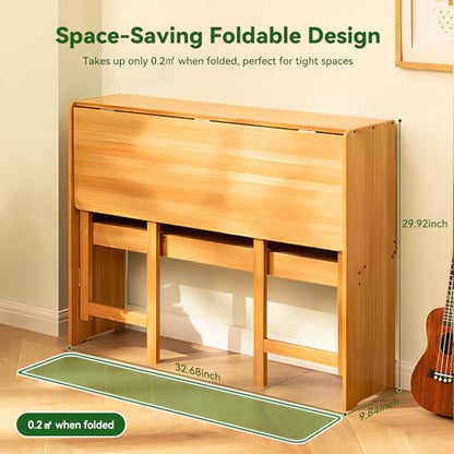 Bamboo Folding Desk Mid Century Modern Desk for Home Office Bedroom Small Spaces，Natural - color: Natural, size: 21.65"D x 32.68"W x 29.92"H
