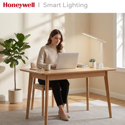 Honeywell LED Desk Lamp, Sunturalux™ White Desk Lamps for Home Office USB | Foldable LED desk lamp with USB-C/A charger, RG0 eye-safe, CRI95, stepless dimming 10%-100%, 3 color temps (3000K-5000K) - color: White