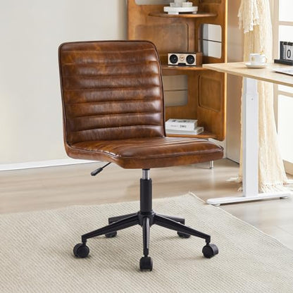 Furnimart Armless Office Desk Chair Task Chair Faux Leather Upholstered Task Chair Teen Desk Chair Mid-Back 360° Swivel Adjustable Small Chair (Leather-DustYellow) - color: Leather-dustyellow