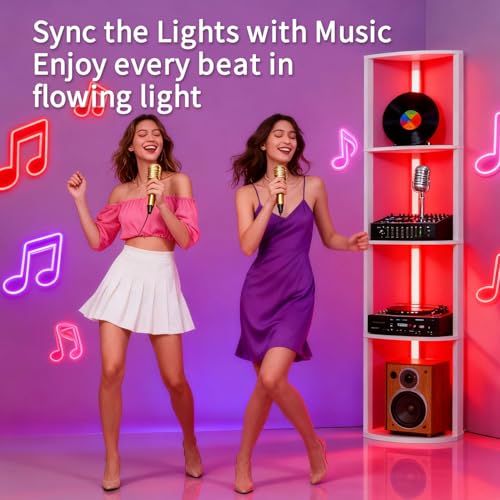 RGBCW Floor Lamp with Shelves, LED Smart Modern Floor Lamp with Music Sync, Color Changing Corner Display Shelf Lamp, Standing Lamp with Shelves for Living Room and Bedroom, Office, White - color: White