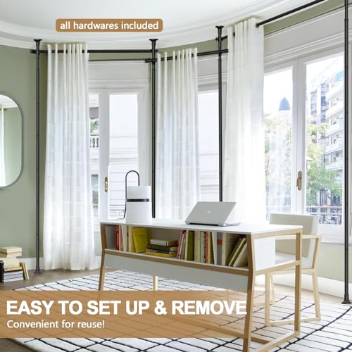 Room Divider Curtain Rod - 4-10ft(H) 28-171inch(W) Adjustable No Drilling Curtain Divider for Room Separation,Heavy Duty Floor to Ceiling Curtain Stand,Wall Divider for Space Separator Partition,Black