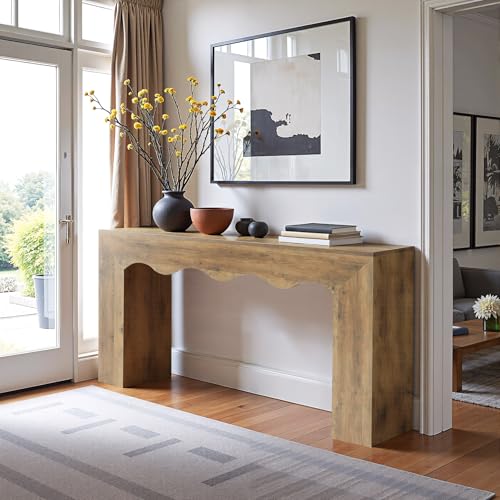 Tribesigns 63" Farmhouse Console Table, Wooden Couch Table Behind Sofa with Storage, Long Entryway Sofa Station, Narrow Console Stand with Base, Hallway Stand for Entryway, Living Room - color: Brown