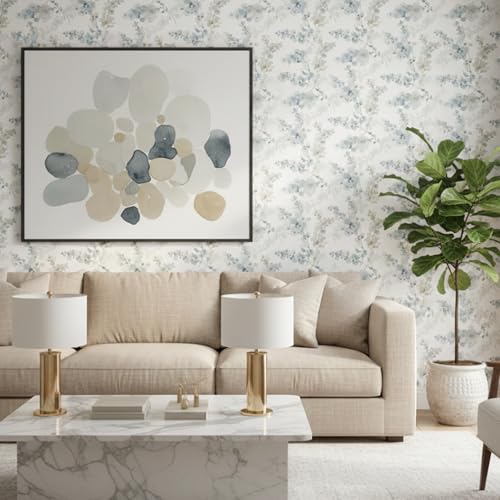 Hopepak Floral Peel and Stick Wallpaper Blue Watercolor Flower Wallpaper Self Adhesive Removable Contact Paper Vinyl Roll for Bedroom Living Room Accent Wall Furniture Decor 17.3''x197'' - color: Watercolor, size: 17.3" x 197"