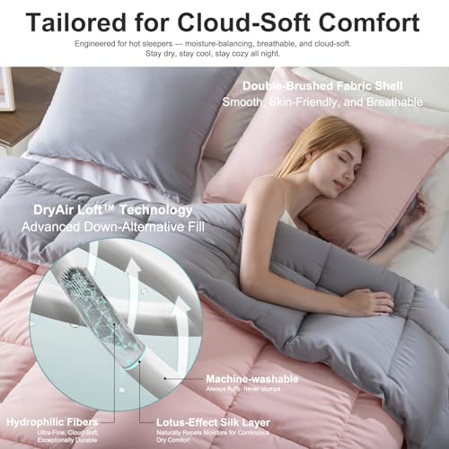 KASENTEX Twin/Twin XL Comforter Set – Reversible Dual Color – Goose Down Alternative – Ultra-Soft, Lightweight, Machine Washable, Maintain Fluffiness, All Season Warmth (Pink Potpourri/Quartz Silver) | 250 GSM Fill, Ultra-Soft, Lightweight, Machine Washab