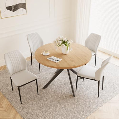 HIPIHOM 45.3 Inch Round Dining Table Set for 4, Mid Century Modern Small Kitchen Coffee Set for Dining Room Kitchen Apartment (Oak Table + 4 White Chairs) - color: Oak Table+4 White Chairs