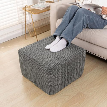 Asuprui Square Pouf Ottoman Footrest for Couch Sofa Gray Footstool 20x14In | Footstool Ottoman,Stuffed Pouf Ottoman,All-One Foam Filler, Footrest,Beanbag Chair,Floor Pouf for Living Room Wedding Bedroom - color: Grey