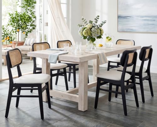 EALSON Rattan Dining Chairs Set of 2 Curved Back Farmhouse Dining Room Chairs Mid Century Modern Wood Kitchen Chairs Leather Upholstered Armless Side Chairs for Dining Room/Kitchen, White - color: Pu White, size: 2PCS