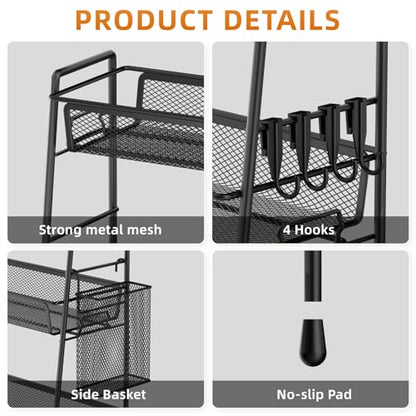 VITVITI 3 Tier Bathroom Organizer Countertop, Counter Storage Shelf, Black | Metal Wire Mesh Bathroom Counter Organizer with Basket Hooks, Vanity Tray, Kitchen Spice Rack - color: 3 Tier Large Black