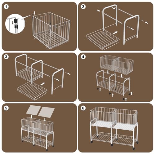 Rolling Laundry Cart with Wheels,76L Laundry Hamper Sorter Trolley with Extra Shelf,2 Removeable Collapsible Wire Storage Basket