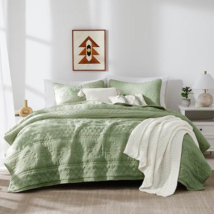 WDCOZY Boho Sage Green Twin Quilt Size Bedding Sets with 1 Pillow Sham, Farmhouse Lightweight Soft Bedspread Coverlet for All Season, 2 Pieces, 68x90 inches - color: Boho-green, size: Twin