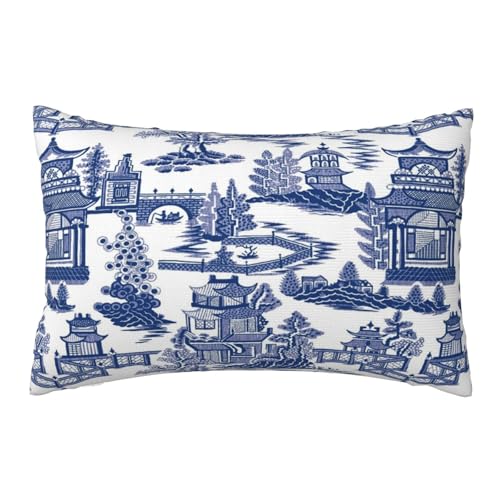 Blue Willow Ancient Ming China Chinoiserie Throw Pillow Case Rectangle Decorative Lumbar Pillow Cover for Home Decor Sofa Living Room Couch Bed Car Cushion Cover 20"X 30" - color: Blue Willow Ancient Ming China Chinoiserie, size: 30" x 20" (Pack of 1)