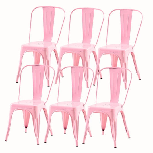 Pink Metal Dining Chairs Set of 6 Fairy Pink Color | 18inch Seat Height Kitchen Stackable Chairs for Farmhouse Bistro Patio Dining Room Outdoor - color: Fairy Pink