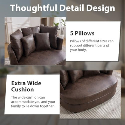 Chifee & Vingol 55" W Oversized Accent Barrel Chair Large Round Chair Extra Large Armchair with 5 Pillows for Living Room,Bedroom,Home Theater,PU,Brown - color: 55"- Pu Brown