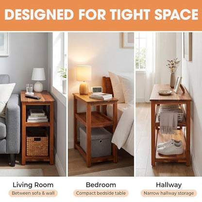 ENKEZI Narrow End Table with Shelf – Slim Side Table, Nightstand for Small Spaces, Bedroom, Living Room, Balcony or Outdoor Use (3 Tiers) - style: 3 Tiers