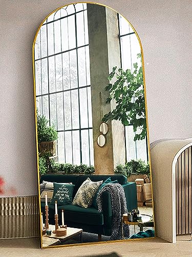 Arched Floor Mirror, 76"34" Full Length Mirror with Stand, Freestanding, Aluminum Frame - Gold - color: Gold, size: 34"L x 76"W